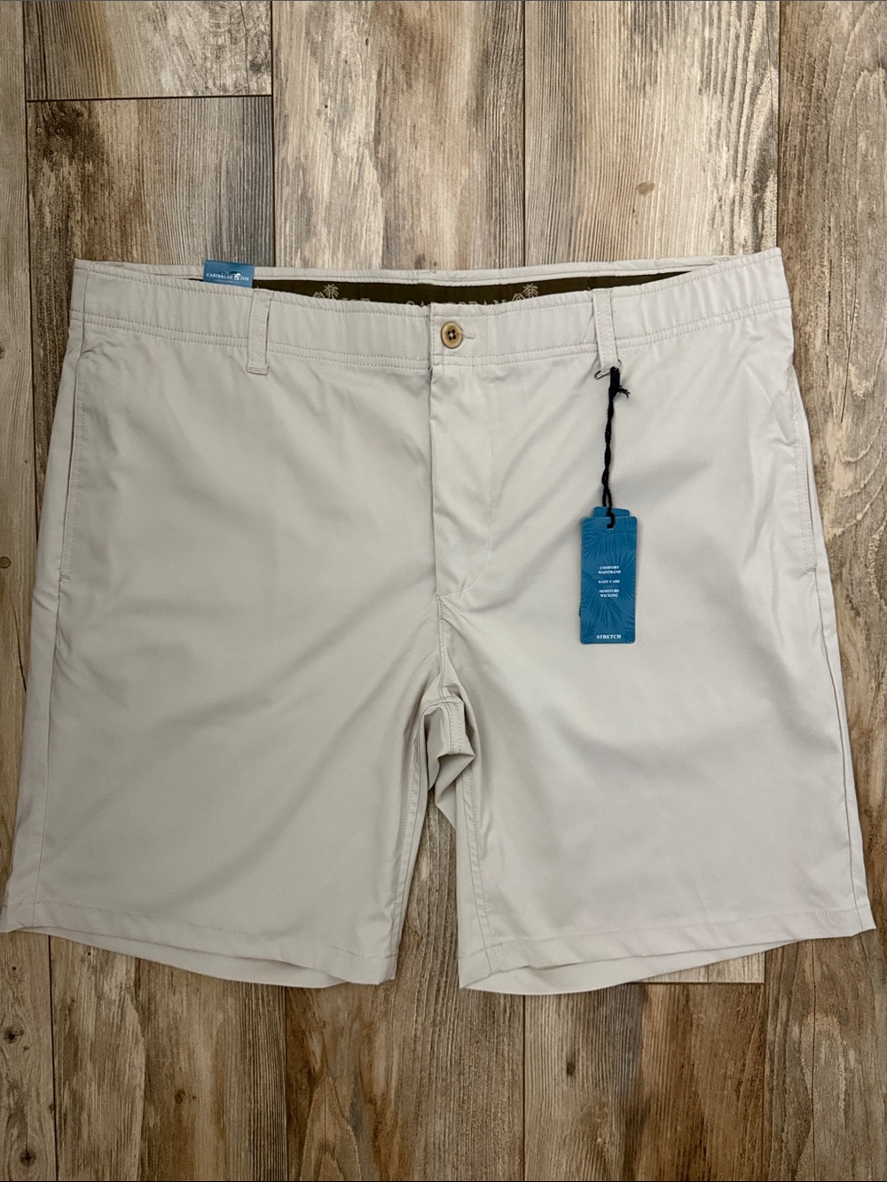Caribbean Joe Men's Flat Front Light Khaki Shorts 40